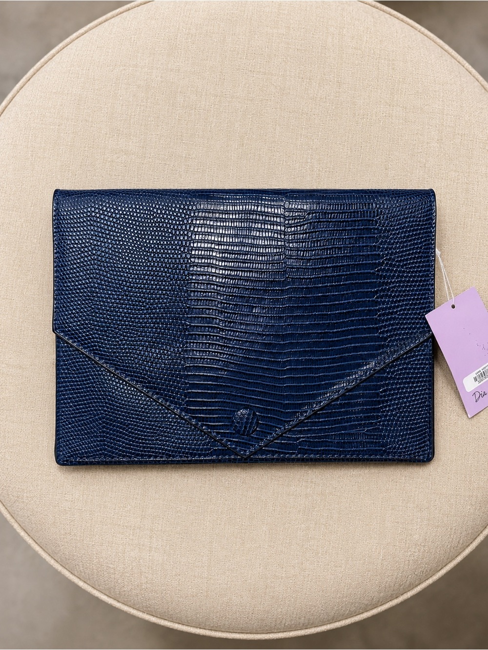 Dia & Co Navy Lizard-Embossed Envelope Clutch